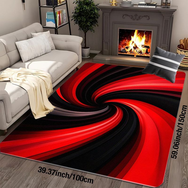 Printed Rug Abstract - Dywan flanelowy z nadrukiem, czerwono-czarny, spiralny