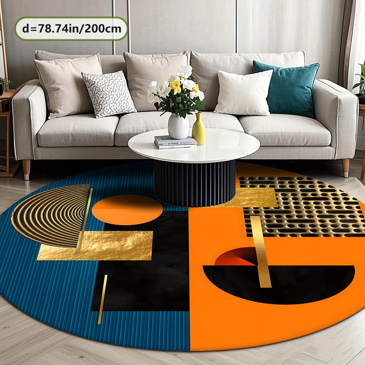 Pomarańczowy Niebieski Złoty A – Printed Rug Abstract recenzja i cena