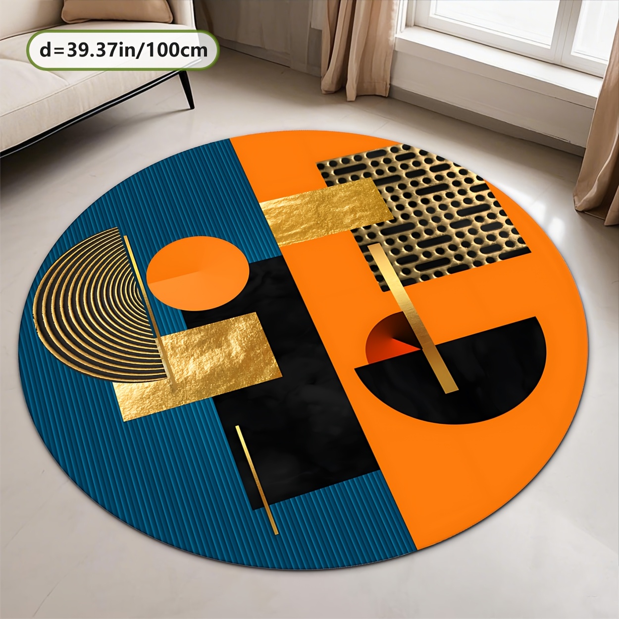 Pomarańczowy Niebieski Złoty A – Printed Rug Abstract recenzja i cena